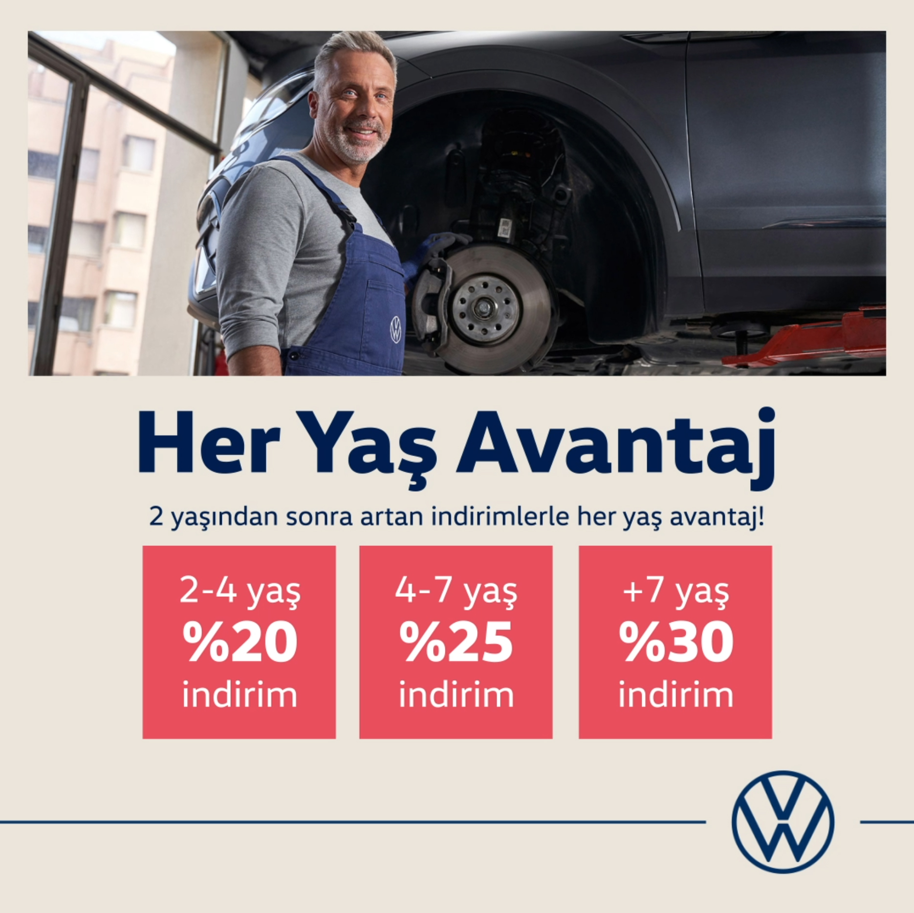 Her Yaş Avantaj Kampanyası Volkswageniniz her bakımdan avantajlı! 2 yaş ve üzeri Volkswagenlere %30'a varan servis indirimi Başaran'da